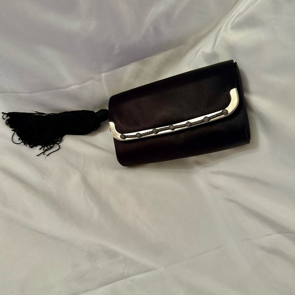 JUDITH JACK Elegant Black Clutch with Silver Accents evening bag clutch